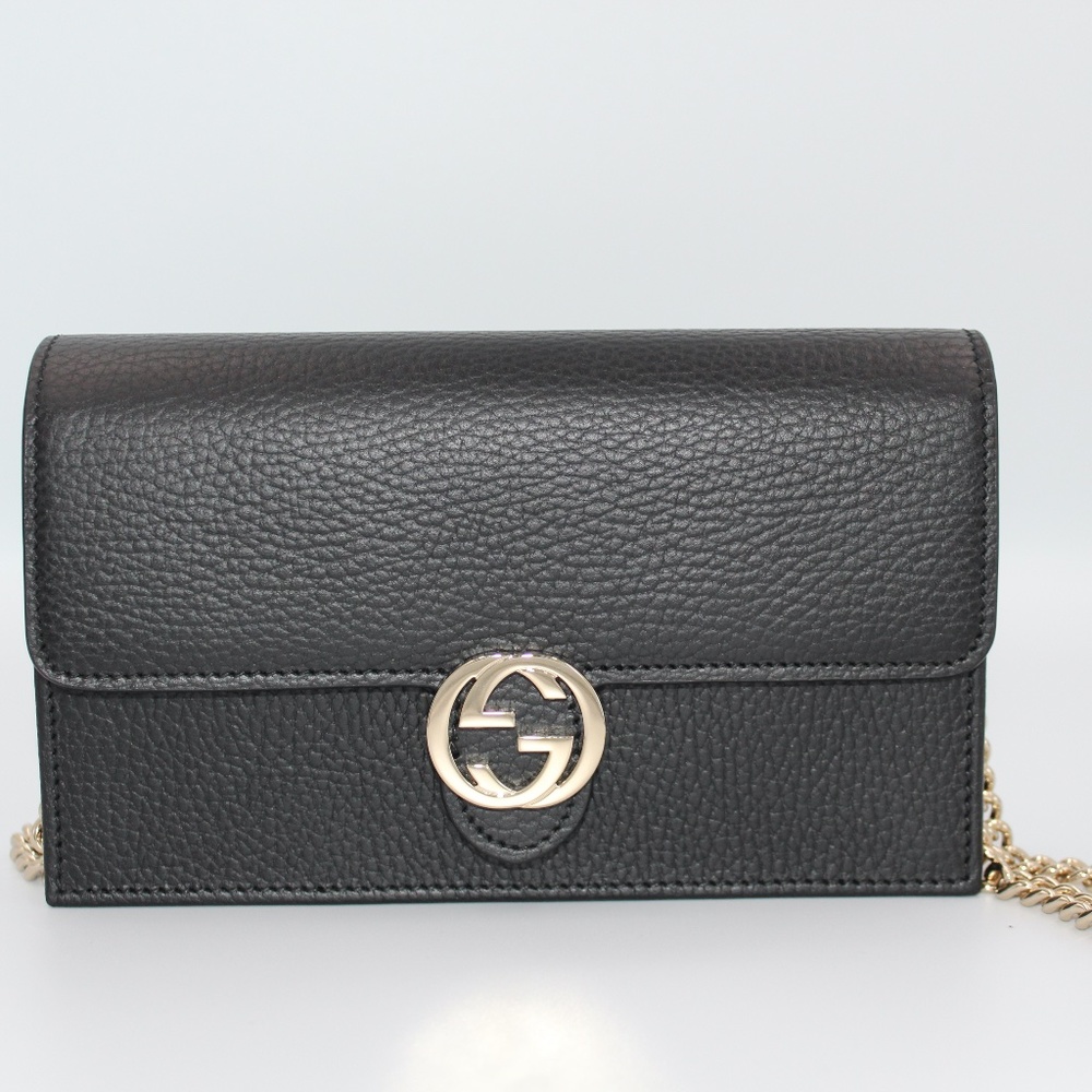 Gucci Interlocking GG Leather Flap Wallet on Chain